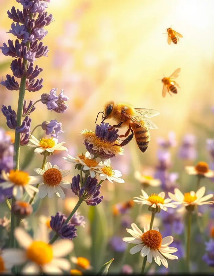 Gros plan sur une abeille posée sur une fleur