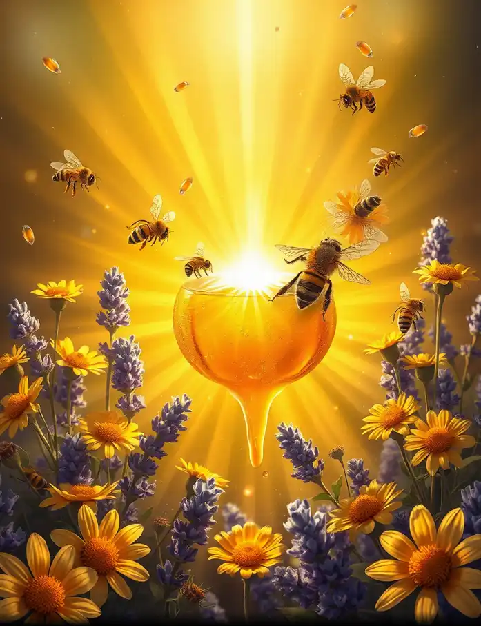 Illustration montrant le miel comme un tresor protégé par les abeilles.