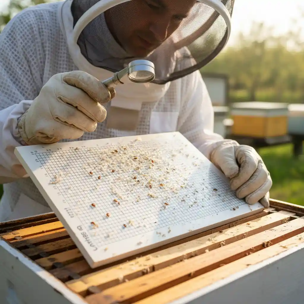 Suivi du varroa avec comptage sur feuille dans la ruche