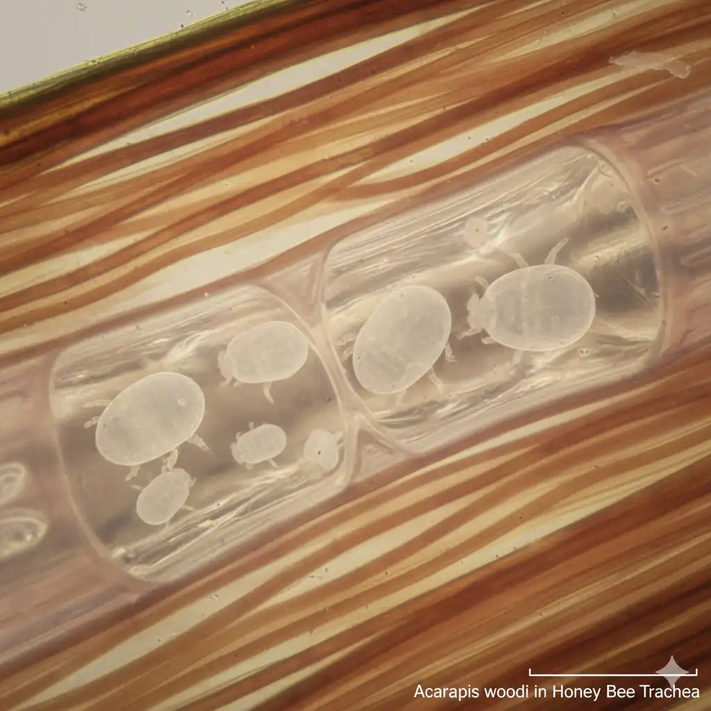 Acarien Acarapis woodi dans les trachées d’une abeille