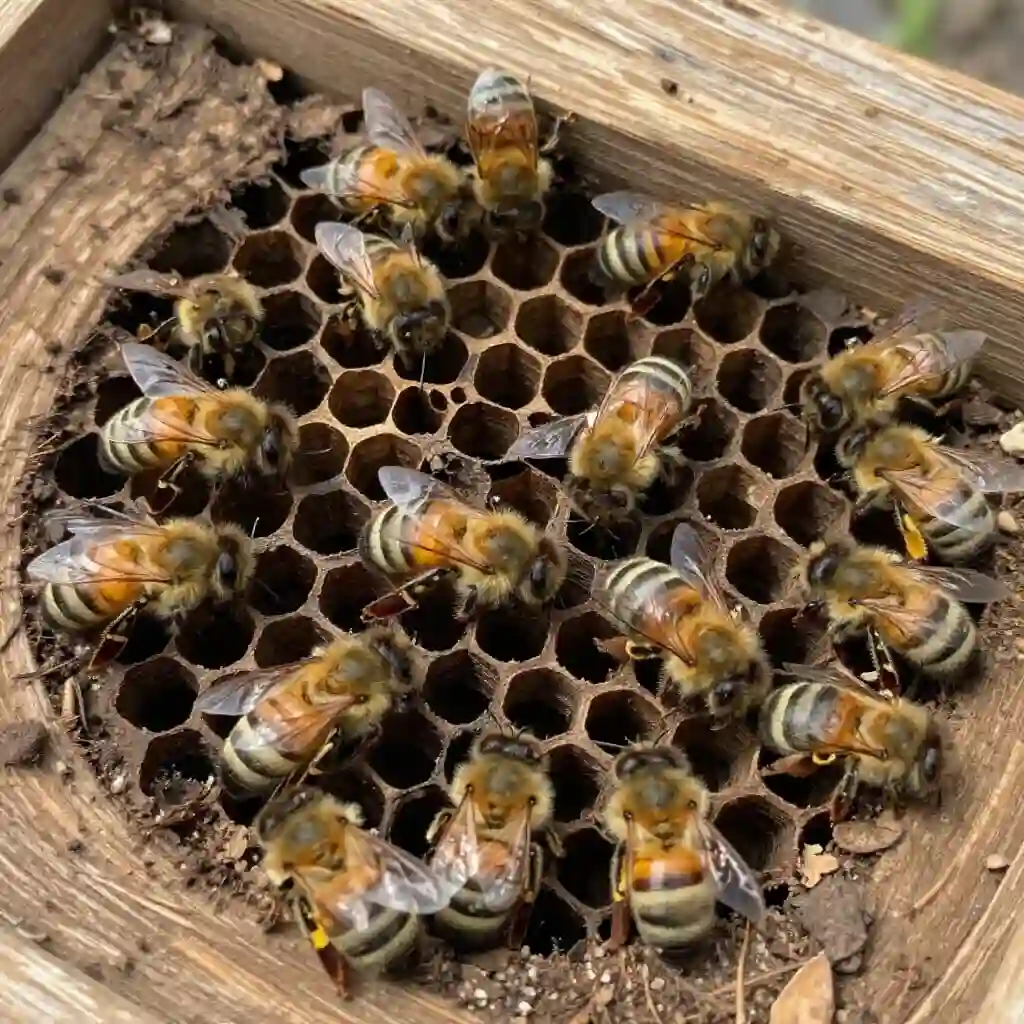 Larves d’abeilles infectées par la loque européenne dans un cadre de ruche