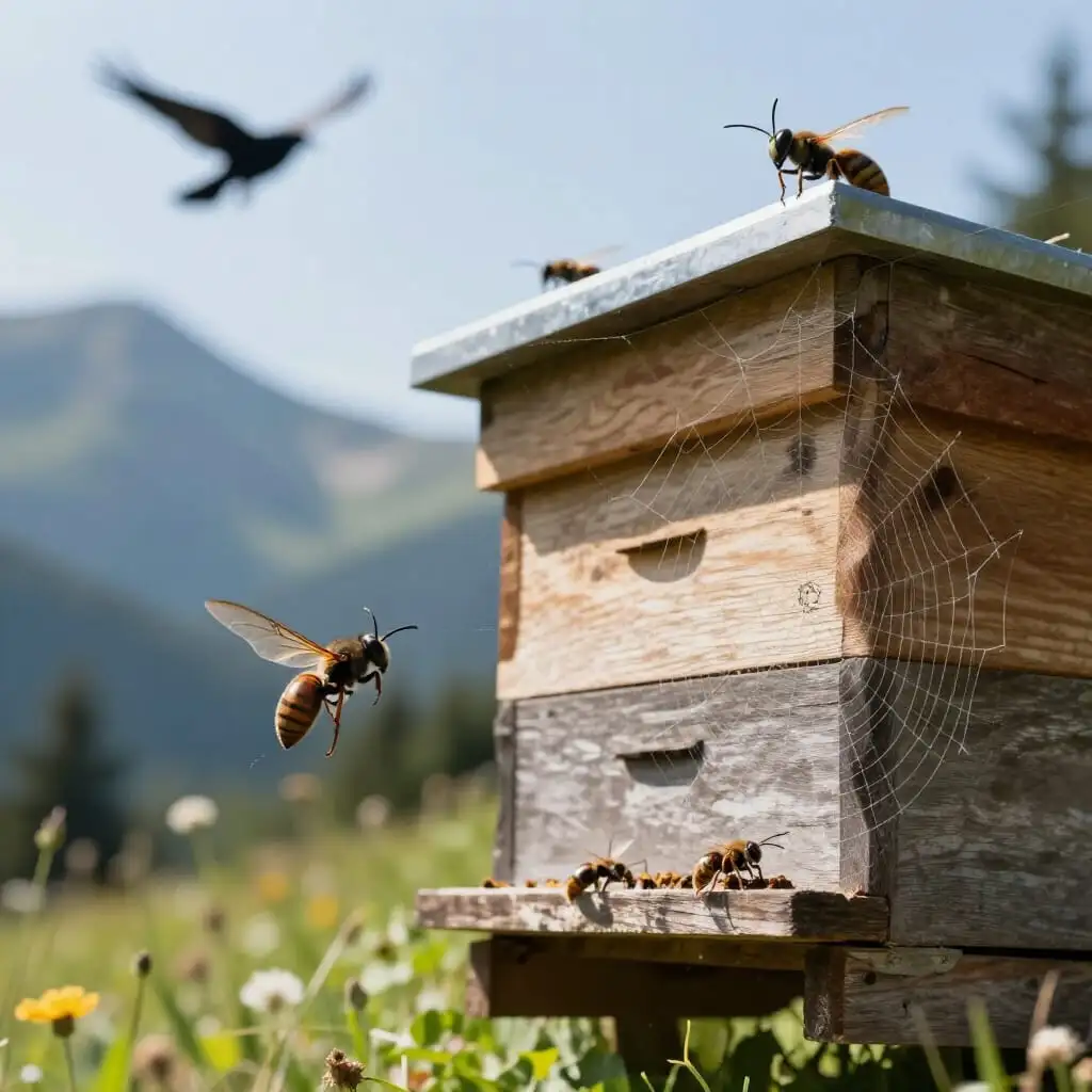 Prédateurs des abeilles autour d’une ruche en milieu naturel