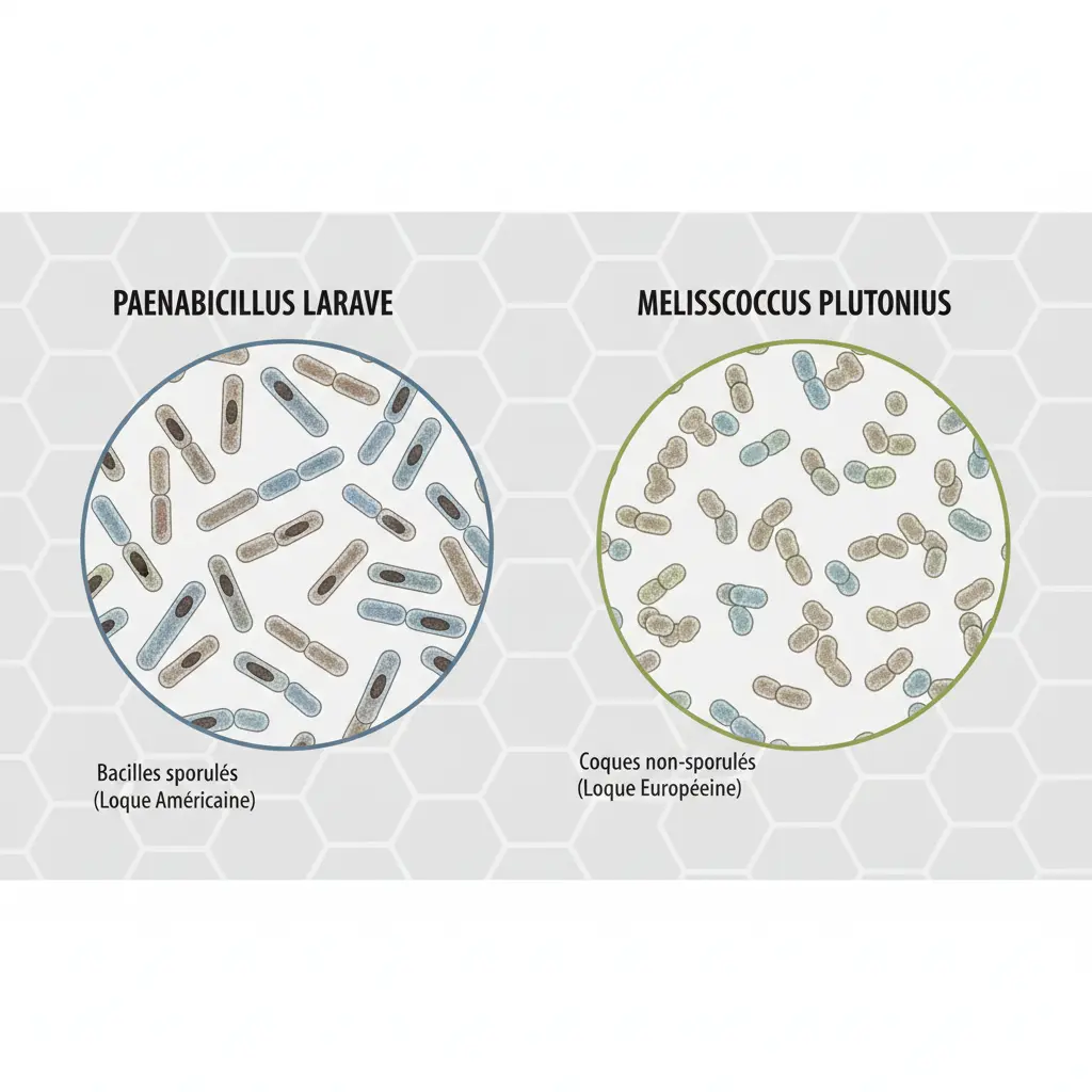 Vue microscopique des bactéries responsables de la loque américaine et européenne