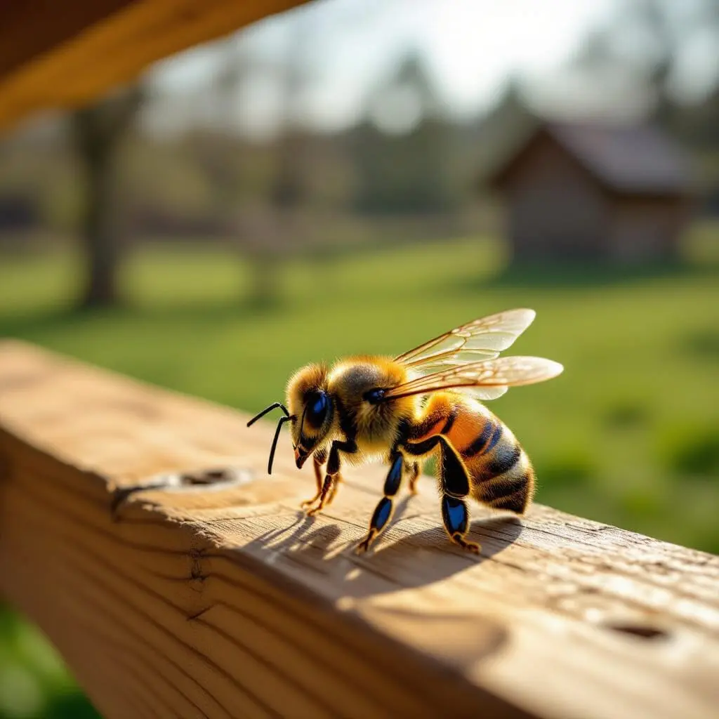 Abeille domestique atteinte du virus des ailes déformées observée sur un cadre de ruche
