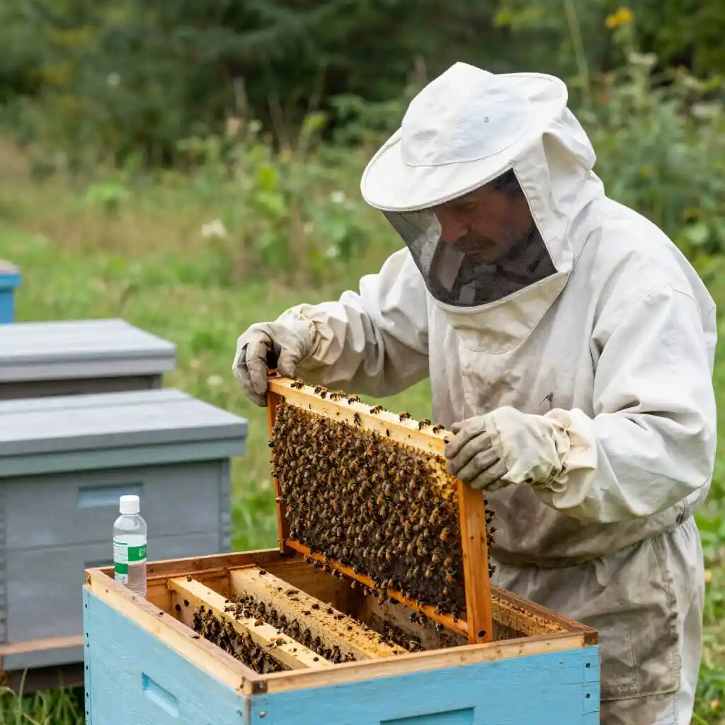 Apiculteur combinant méthodes chimiques et naturelles pour limiter la résistance du varroa aux traitements.