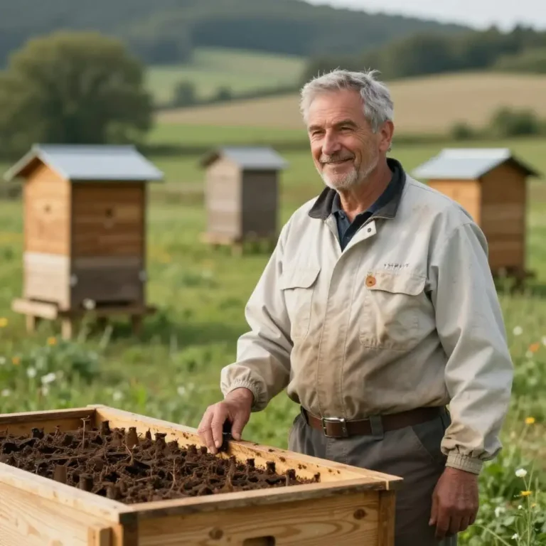 Apiculteur expérimenté observant ses ruches dans le Jura