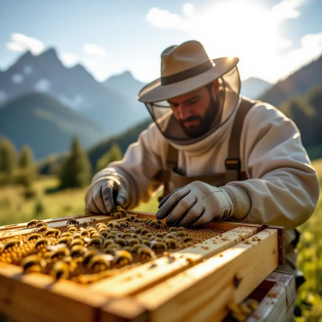 Apiculteur observant le couvain pour diagnostiquer une maladie chez les abeilles