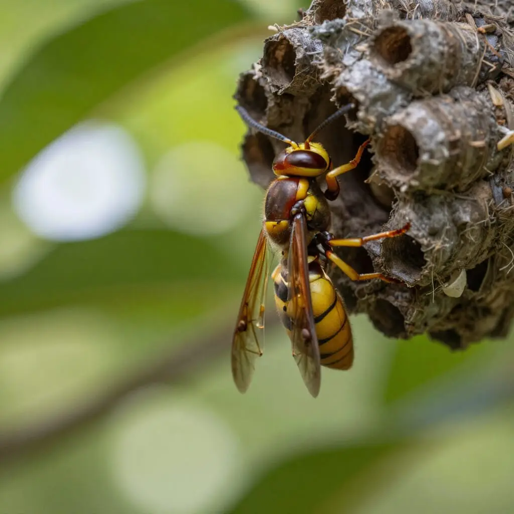 Frelon européen près d’une ruche