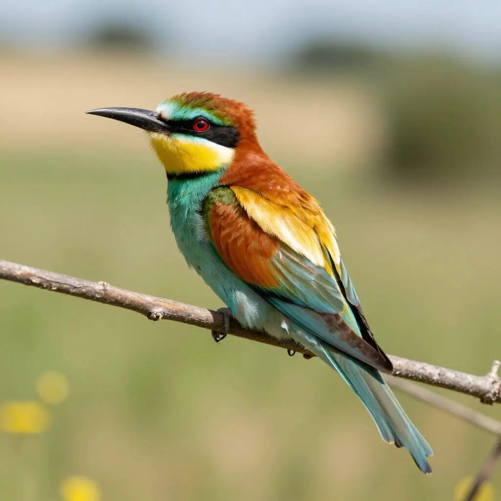 Guêpier d’Europe posé sur une branche, plumage coloré caractéristique