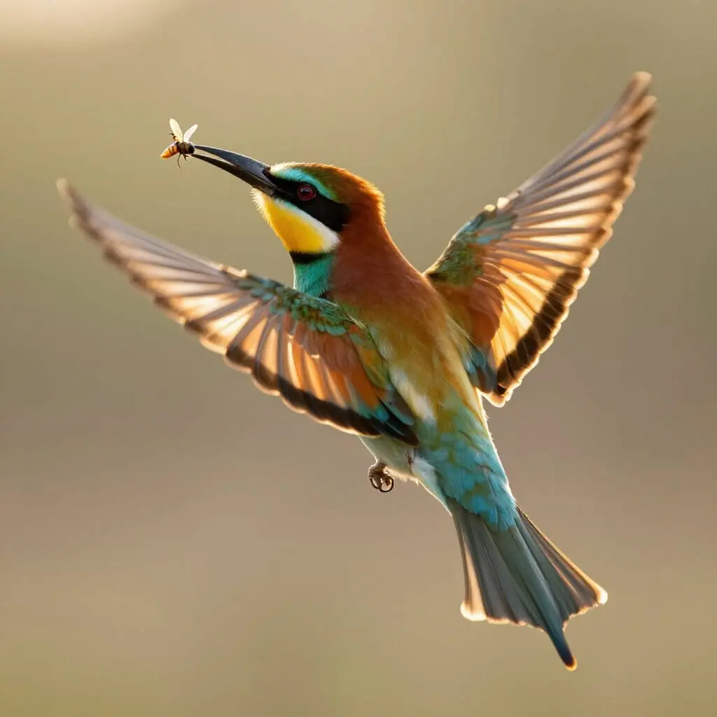 Guêpier d’Europe capturant une abeille