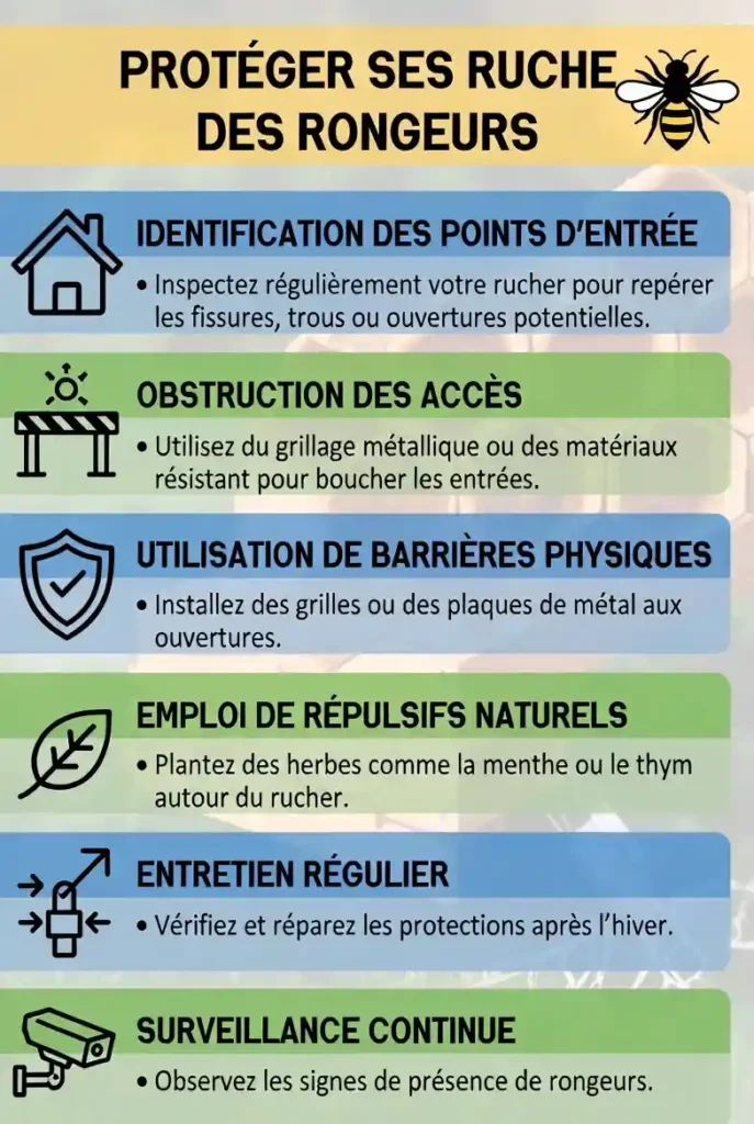Infographie plan d’action pour protéger les ruches des souris et rongeurs
