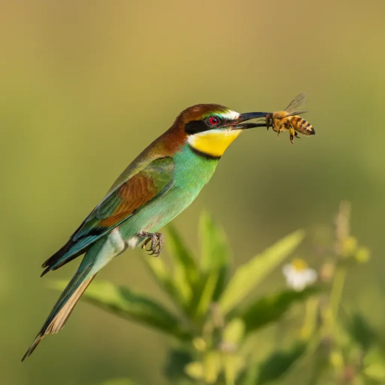 Oiseau prédateur attrapant une abeille en vol