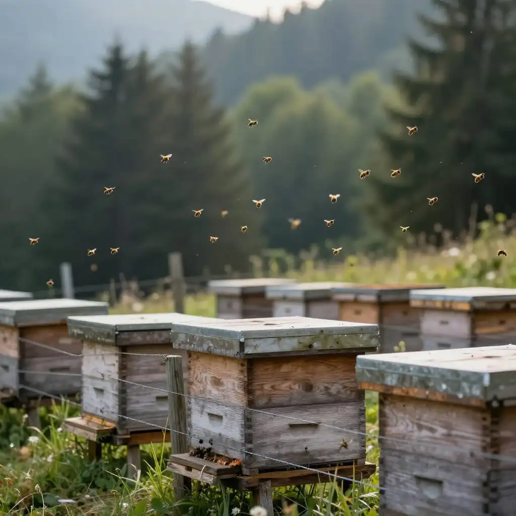 Rucher protégé contre les ours en zone de montagne
