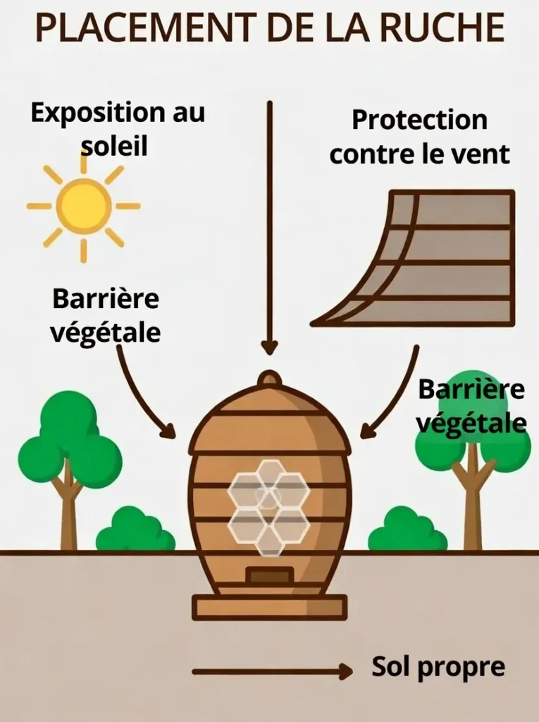 Schéma d’un bon aménagement de l’emplacement du rucher
