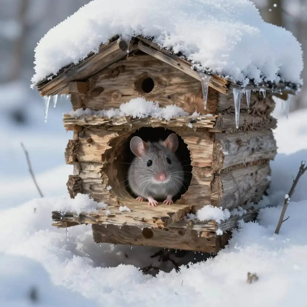 Souris dans une ruche en hiver