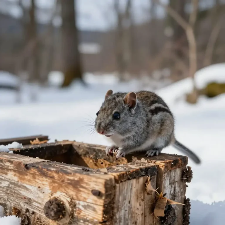 Souris près d’une ruche en hiver dans le Jura, illustrant la menace des rongeurs pour les abeilles