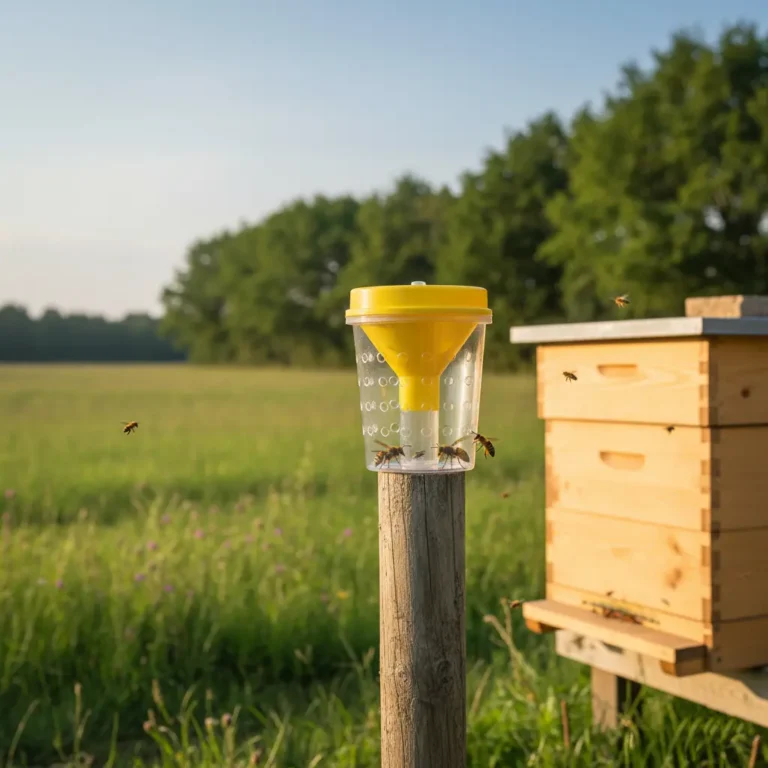 Piège sélectif contre le frelon asiatique installé près d’une ruche