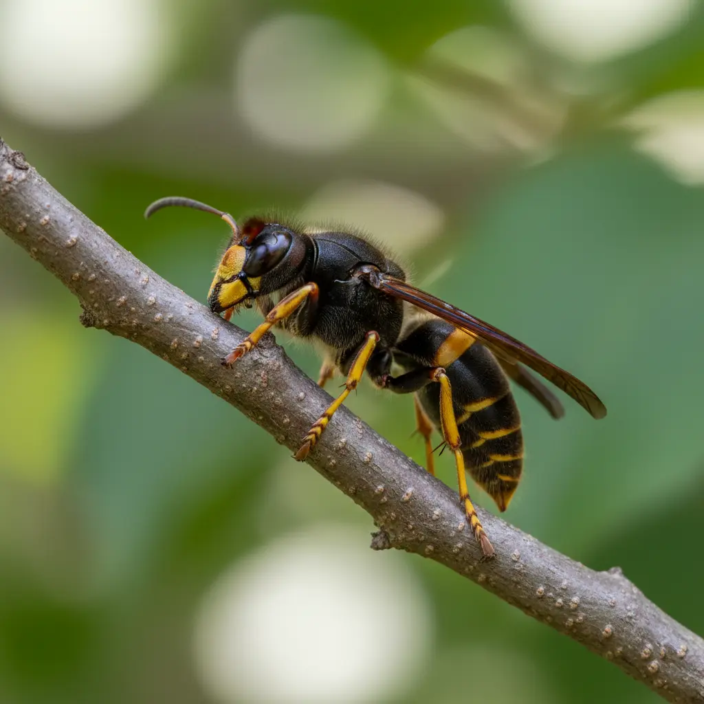 Reconnaître un frelon asiatique facilement grâce à ses pattes jaunes et son corps sombre