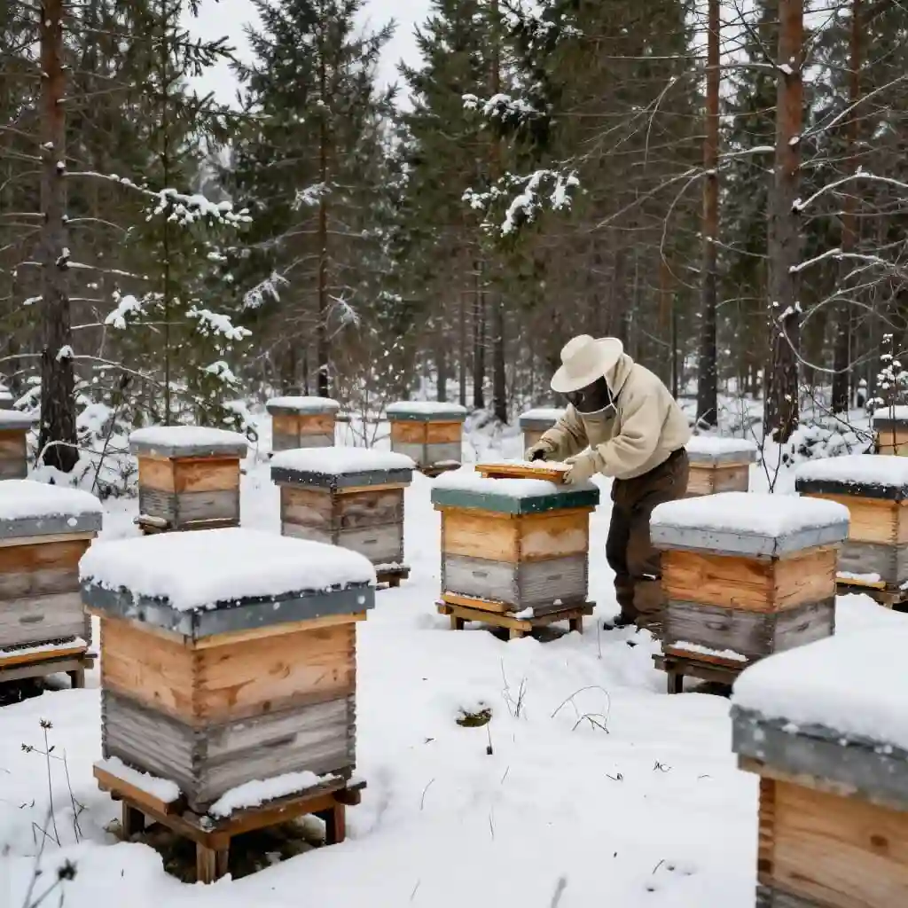 Apiculture en Scandinavie : ruches et abeilles sous la neige