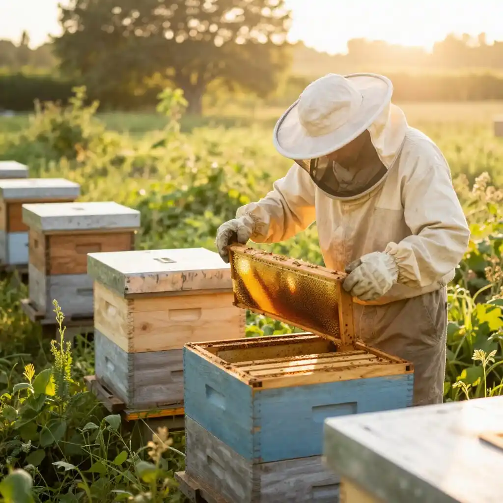 Récolte du miel d'été dans un rucher en pleine saison