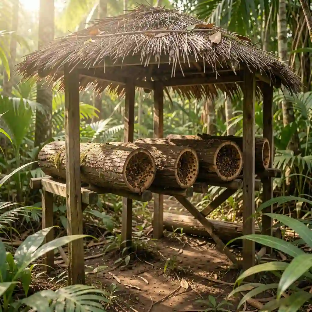 Ruches traditionnelles de mélipones dans le Yucatán au Mexique.