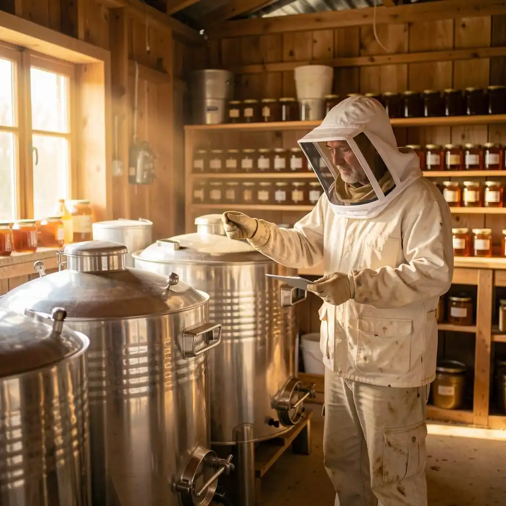 Maturateurs à miel en inox dans une miellerie