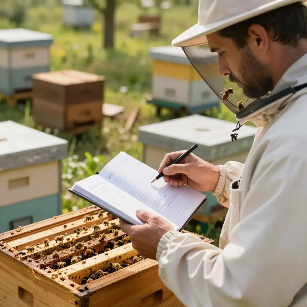 Apiculteur analysant les erreurs à éviter lors d’une création d’entreprise apicole