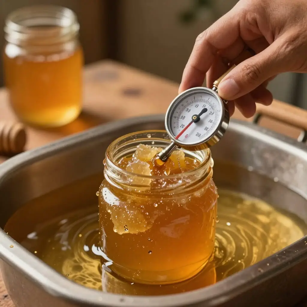 Liquéfaction d'un pot de miel cristallisé au bain-marie