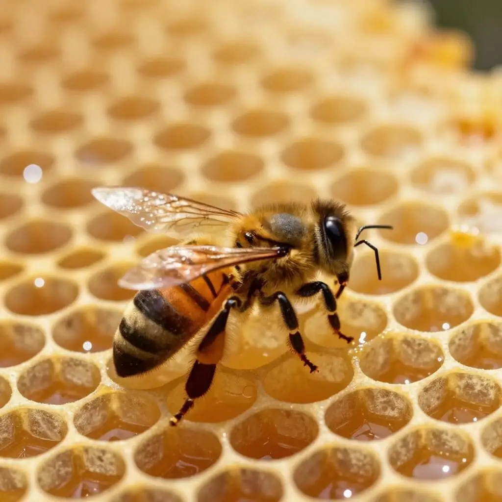 Abeille devant des rayons de miel illustrant sa contribution à la production de miel
