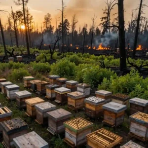 Image de l’article : Abeilles et ruches face aux feux de forêt et sécheresse